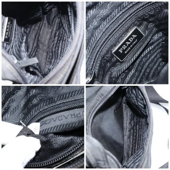 PRADA Shoulder Bag Nylon Black Silver Auth 153237